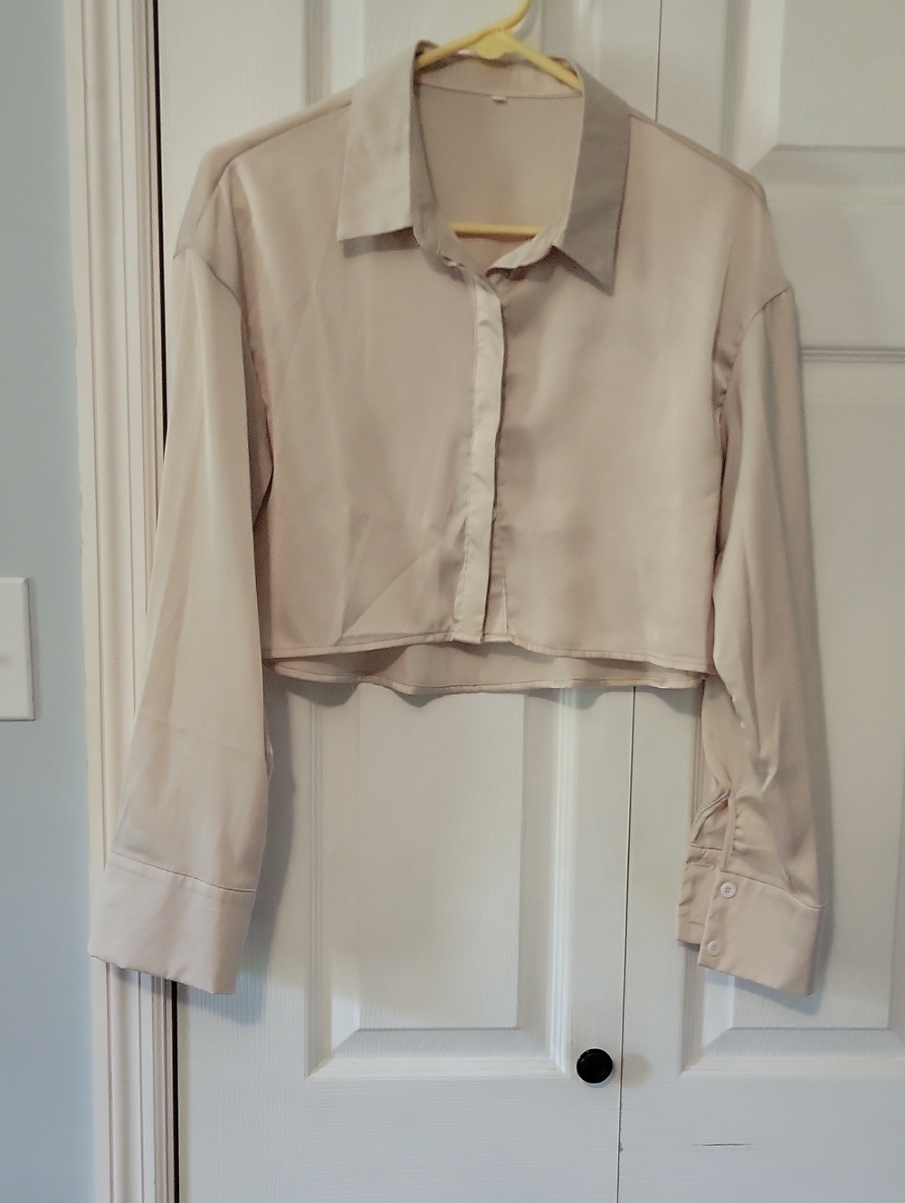 Cropped Button-Down Shirt in Light Cream